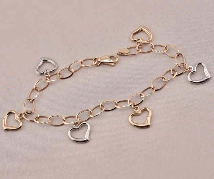AB and J Bracelets 14K Gold Heart Womens Charm Bracelet AB32
