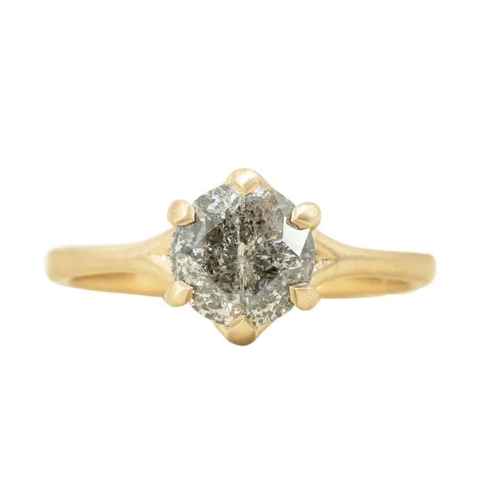 Anueva Jewelry 147ct Salt and Pepper Diamond Six Prong Split Shank Satin Finished Ring In 14k Yellow Gold Rings Anueva Jewelry 147ct Salt and Pepper Diamond Six Prong Split Shank Satin Finished Ring In 14k Yellow Gold Rings