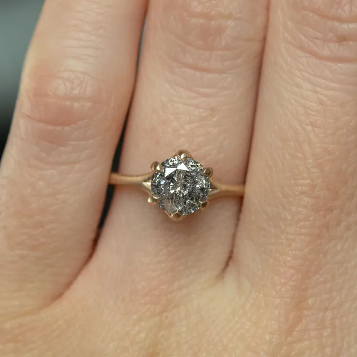 Anueva Jewelry 147ct Salt and Pepper Diamond Six Prong Split Shank Satin Finished Ring In 14k Yellow Gold Rings