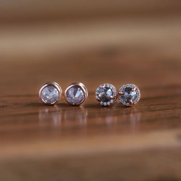 Anueva Jewelry Earrings 1ct Galaxy grey rosecut diamond earrings in rose gold bezel setting