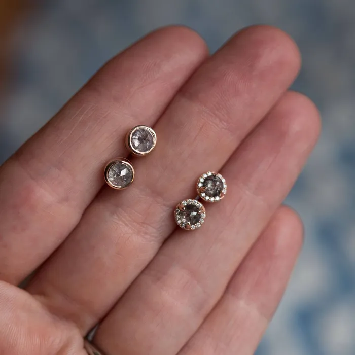 Anueva Jewelry Earrings 1ct Galaxy grey rosecut diamond earrings in rose gold bezel setting