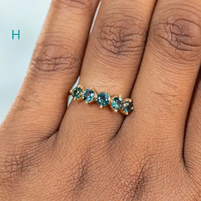 Anueva Jewelry PreStyled Sets Five Stone Sapphire Bands in 14K and 18k Yellow Gold