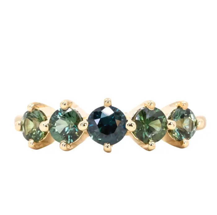 Anueva Jewelry PreStyled Sets Five Stone Sapphire Bands in 14K and 18k Yellow Gold