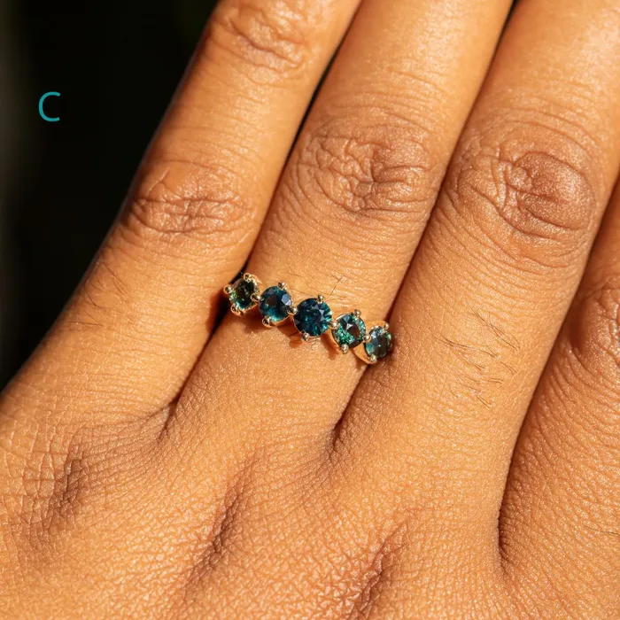 Anueva Jewelry PreStyled Sets Five Stone Sapphire Bands in 14K and 18k Yellow Gold