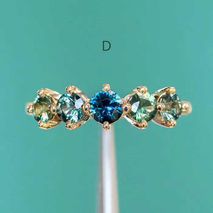 Anueva Jewelry PreStyled Sets Five Stone Sapphire Bands in 14K and 18k Yellow Gold