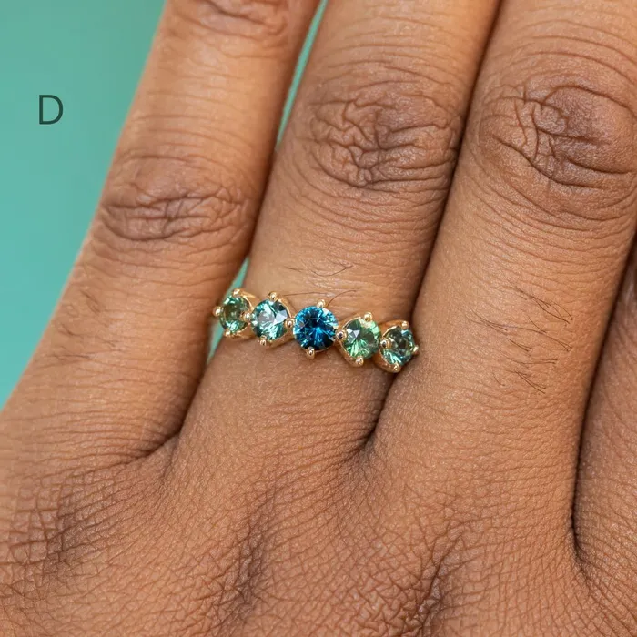 Anueva Jewelry PreStyled Sets Five Stone Sapphire Bands in 14K and 18k Yellow Gold