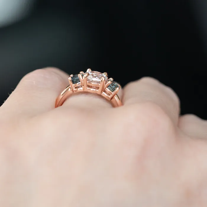 Anueva Jewelry Rings 102ct White Sapphire and Green Sapphire Three Stone Ring in 14k Rose Gold