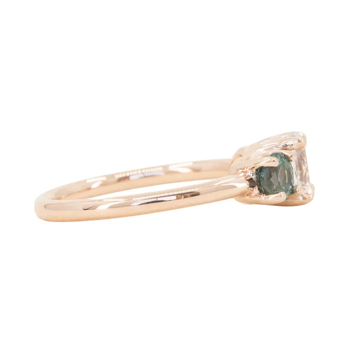 Anueva Jewelry Rings 102ct White Sapphire and Green Sapphire Three Stone Ring in 14k Rose Gold