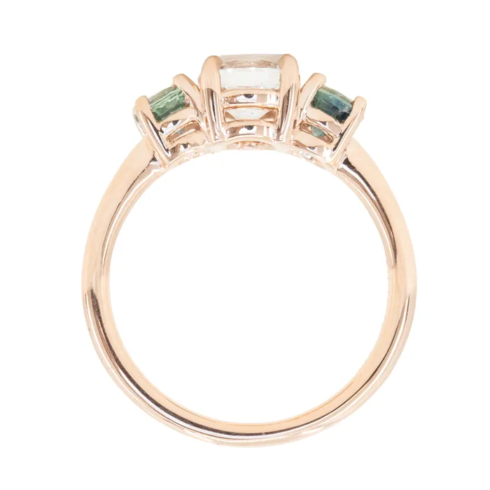Anueva Jewelry Rings 102ct White Sapphire and Green Sapphire Three Stone Ring in 14k Rose Gold