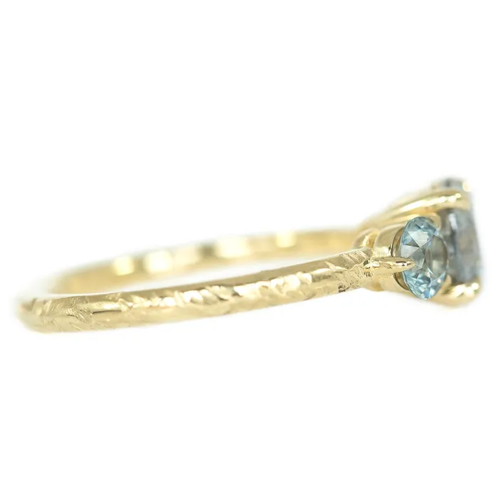Anueva Jewelry Rings 107ct Round Salt And Pepper Diamond Three Stone Ring With Montana Sapphire Side Stones In 14k Yellow Gold