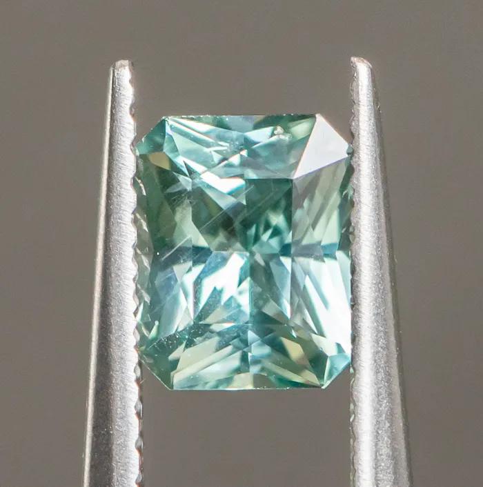 Anueva Jewelry Rings 120ct Radiant Cut Seafoam Montana Sapphire Split Shank Bezel Ring with Milgrain in 14k Yellow Gold