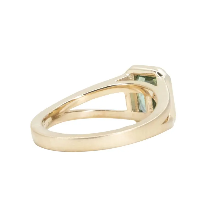 Anueva Jewelry Rings 120ct Radiant Cut Seafoam Montana Sapphire Split Shank Bezel Ring with Milgrain in 14k Yellow Gold