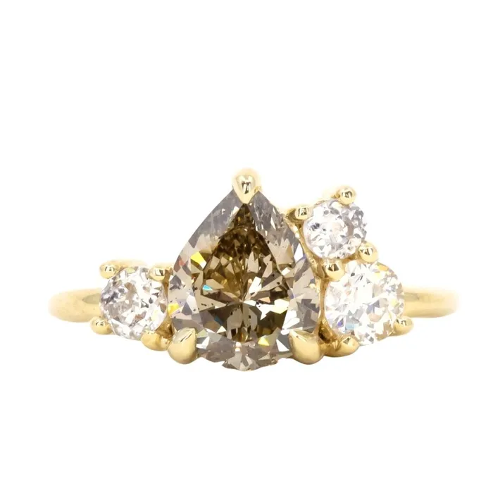 Anueva Jewelry Rings 147ct Pear Champagne Diamond Low Profile Antique Diamond Cluster Ring in 18K Yellow Gold Anueva Jewelry Rings 147ct Pear Champagne Diamond Low Profile Antique Diamond Cluster Ring in 18K Yellow Gold