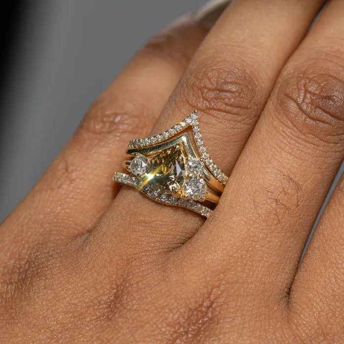 Anueva Jewelry Rings 147ct Pear Champagne Diamond Low Profile Antique Diamond Cluster Ring in 18K Yellow Gold