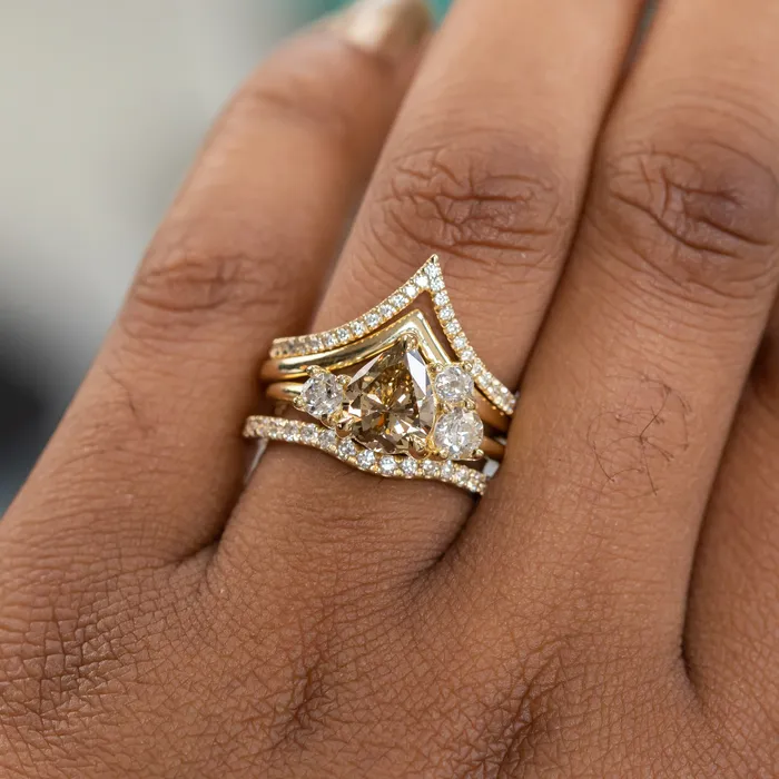 Anueva Jewelry Rings 147ct Pear Champagne Diamond Low Profile Antique Diamond Cluster Ring in 18K Yellow Gold