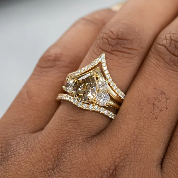 Anueva Jewelry Rings 147ct Pear Champagne Diamond Low Profile Antique Diamond Cluster Ring in 18K Yellow Gold