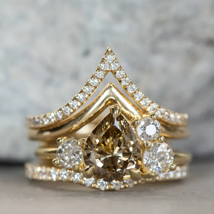 Anueva Jewelry Rings 147ct Pear Champagne Diamond Low Profile Antique Diamond Cluster Ring in 18K Yellow Gold