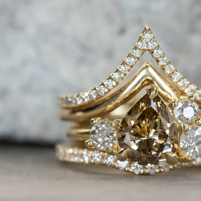 Anueva Jewelry Rings 147ct Pear Champagne Diamond Low Profile Antique Diamond Cluster Ring in 18K Yellow Gold