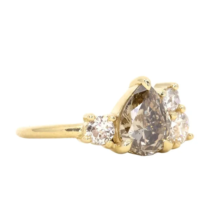 Anueva Jewelry Rings 147ct Pear Champagne Diamond Low Profile Antique Diamond Cluster Ring in 18K Yellow Gold