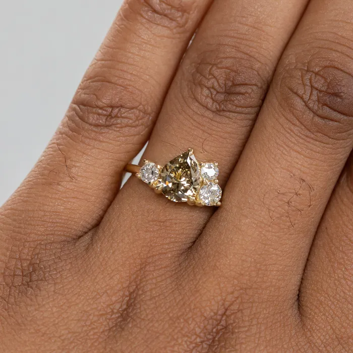 Anueva Jewelry Rings 147ct Pear Champagne Diamond Low Profile Antique Diamond Cluster Ring in 18K Yellow Gold