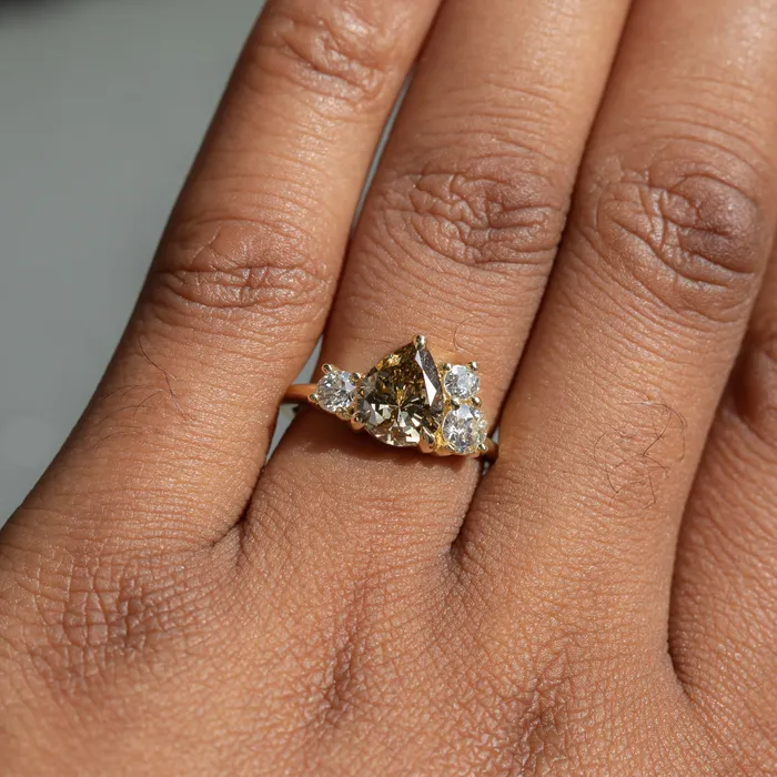 Anueva Jewelry Rings 147ct Pear Champagne Diamond Low Profile Antique Diamond Cluster Ring in 18K Yellow Gold