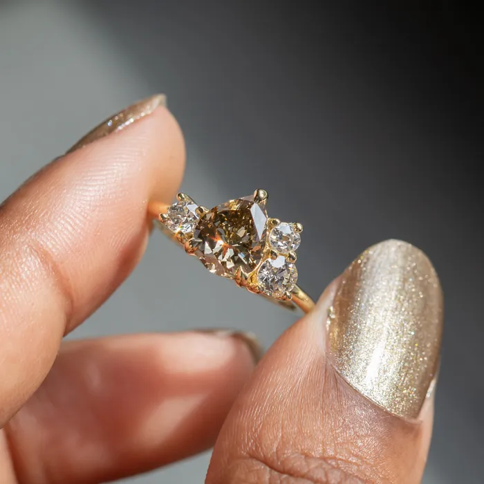 Anueva Jewelry Rings 147ct Pear Champagne Diamond Low Profile Antique Diamond Cluster Ring in 18K Yellow Gold