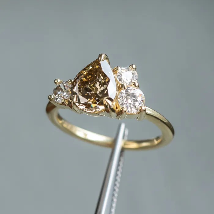 Anueva Jewelry Rings 147ct Pear Champagne Diamond Low Profile Antique Diamond Cluster Ring in 18K Yellow Gold