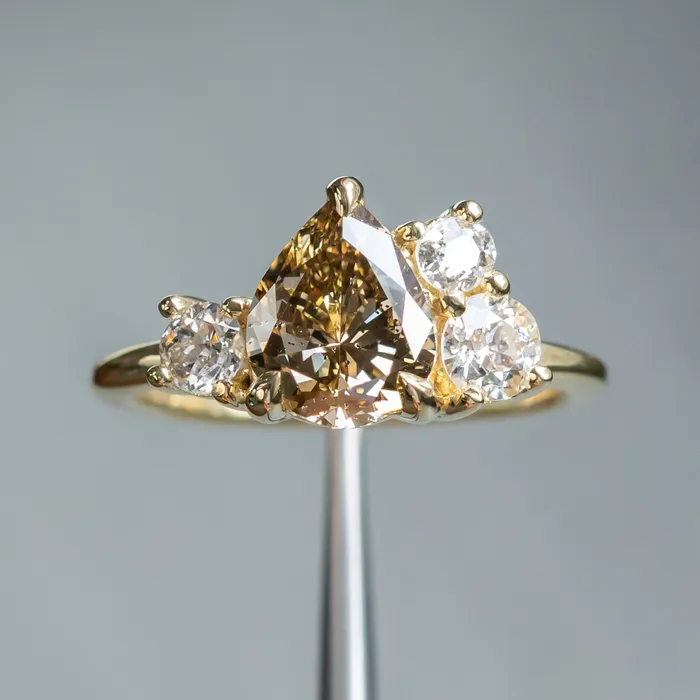 Anueva Jewelry Rings 147ct Pear Champagne Diamond Low Profile Antique Diamond Cluster Ring in 18K Yellow Gold