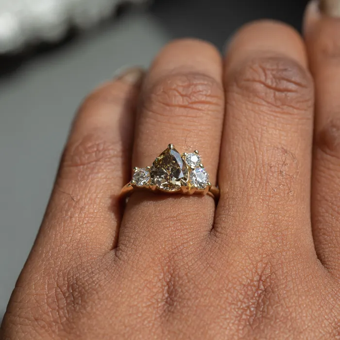 Anueva Jewelry Rings 147ct Pear Champagne Diamond Low Profile Antique Diamond Cluster Ring in 18K Yellow Gold