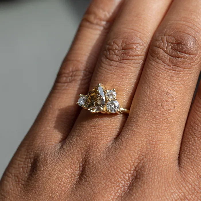 Anueva Jewelry Rings 147ct Pear Champagne Diamond Low Profile Antique Diamond Cluster Ring in 18K Yellow Gold