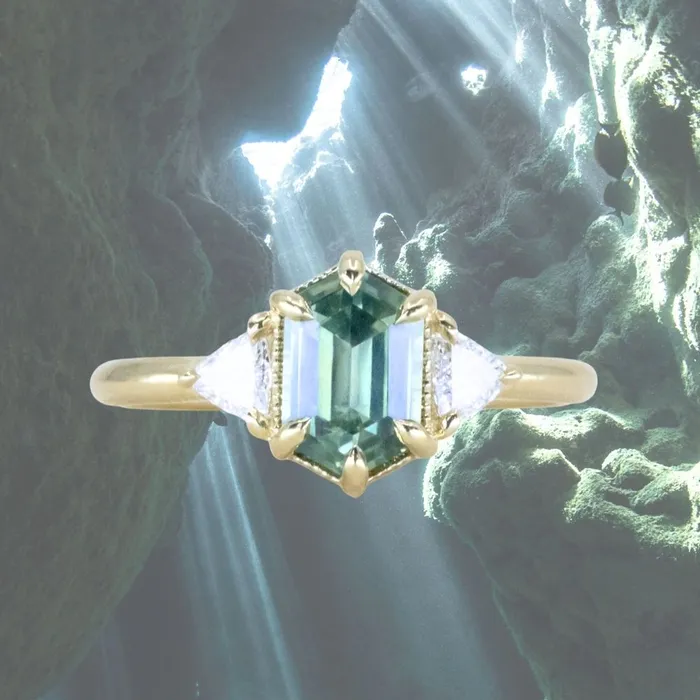 Anueva Jewelry Rings 175ct Untreated Elongated Hexagon and Trillion Diamond Low Profile Ring in 18k Yellow Gold Anueva Jewelry Rings 175ct Untreated Elongated Hexagon and Trillion Diamond Low Profile Ring in 18k Yellow Gold