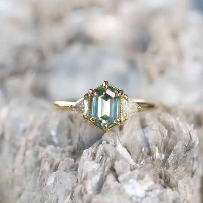 Anueva Jewelry Rings 175ct Untreated Elongated Hexagon and Trillion Diamond Low Profile Ring in 18k Yellow Gold