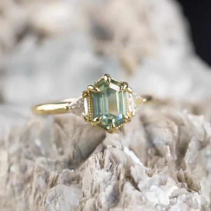 Anueva Jewelry Rings 175ct Untreated Elongated Hexagon and Trillion Diamond Low Profile Ring in 18k Yellow Gold