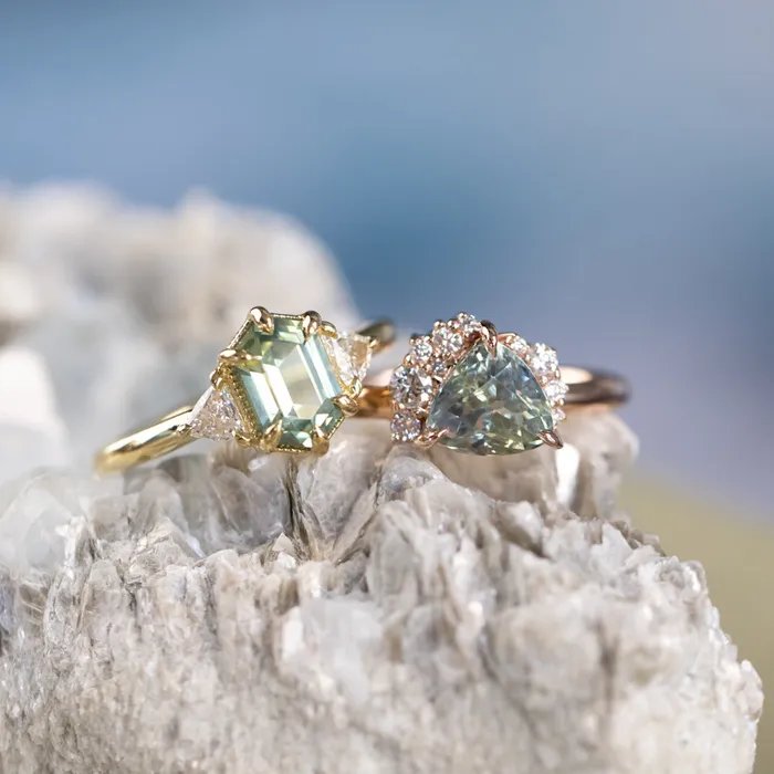 Anueva Jewelry Rings 175ct Untreated Elongated Hexagon and Trillion Diamond Low Profile Ring in 18k Yellow Gold