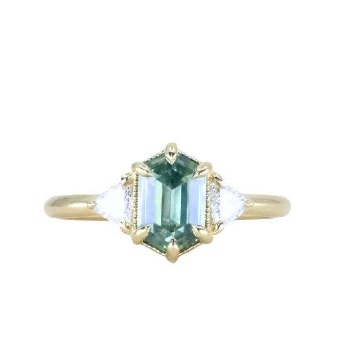 Anueva Jewelry Rings 175ct Untreated Elongated Hexagon and Trillion Diamond Low Profile Ring in 18k Yellow Gold