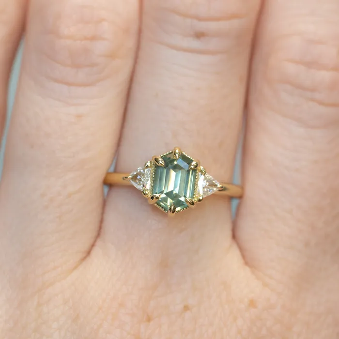 Anueva Jewelry Rings 175ct Untreated Elongated Hexagon and Trillion Diamond Low Profile Ring in 18k Yellow Gold