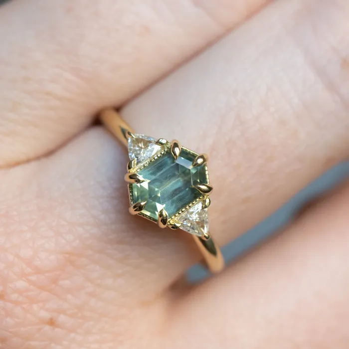 Anueva Jewelry Rings 175ct Untreated Elongated Hexagon and Trillion Diamond Low Profile Ring in 18k Yellow Gold