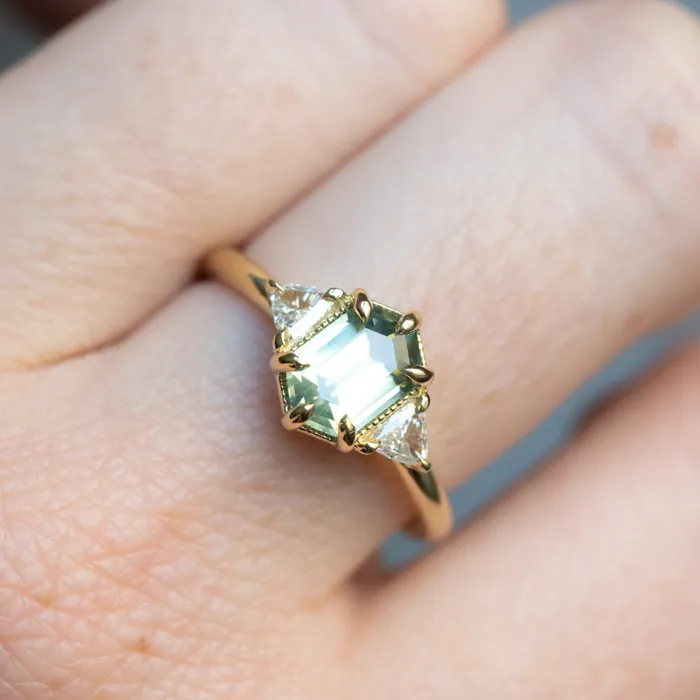 Anueva Jewelry Rings 175ct Untreated Elongated Hexagon and Trillion Diamond Low Profile Ring in 18k Yellow Gold