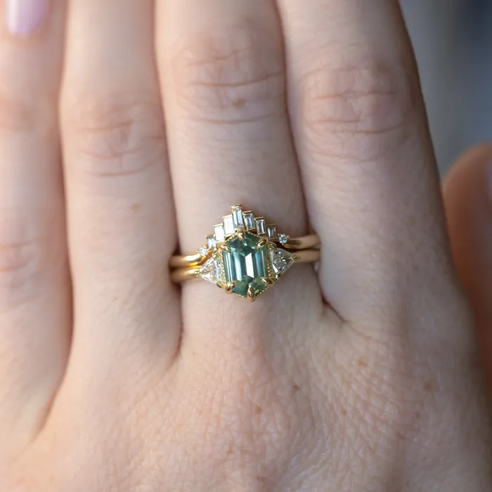 Anueva Jewelry Rings 175ct Untreated Elongated Hexagon and Trillion Diamond Low Profile Ring in 18k Yellow Gold