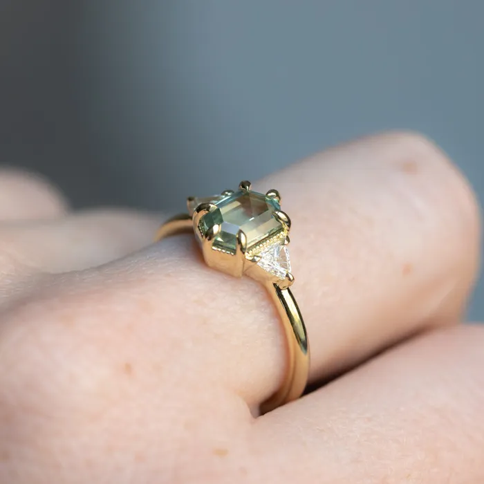 Anueva Jewelry Rings 175ct Untreated Elongated Hexagon and Trillion Diamond Low Profile Ring in 18k Yellow Gold