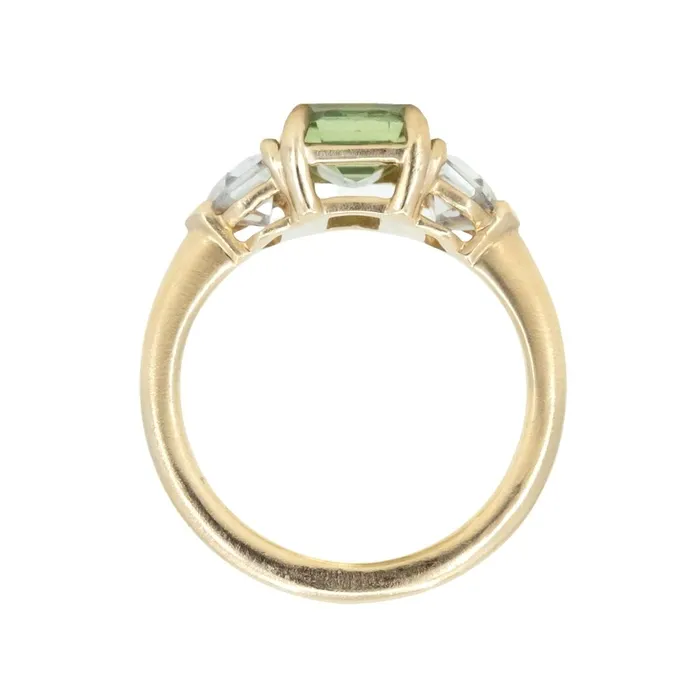 Anueva Jewelry Rings 190ct Seafoam Emerald Cut Montana Sapphire and White Sapphire Three Stone Ring in 14k Yellow Gold
