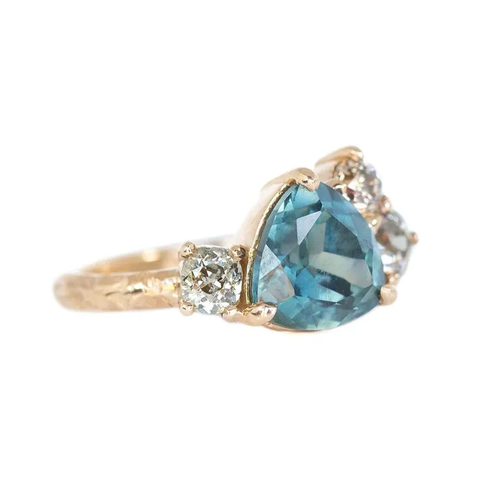 Anueva Jewelry Rings 35ct Trillion Montana Sapphire Low Profile Antique Diamond Cluster Ring Set in 14K Rose Gold
