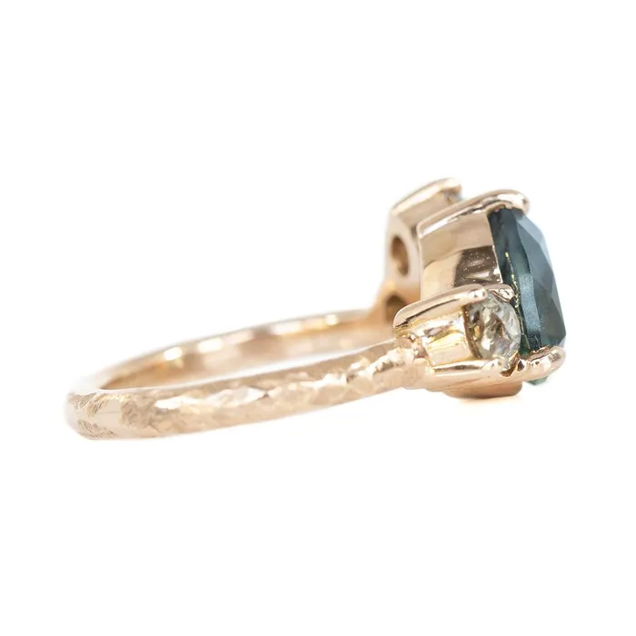 Anueva Jewelry Rings 35ct Trillion Montana Sapphire Low Profile Antique Diamond Cluster Ring Set in 14K Rose Gold
