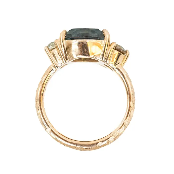 Anueva Jewelry Rings 35ct Trillion Montana Sapphire Low Profile Antique Diamond Cluster Ring Set in 14K Rose Gold