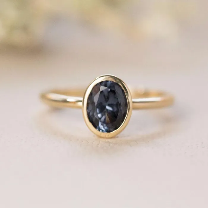 Anueva Jewelry Rings Indigo Blue Spinel Oval Ring Bezel Set Ring Spinel Engagement Ring by Anueva Jewelry Anueva Jewelry Rings Indigo Blue Spinel Oval Ring Bezel Set Ring Spinel Engagement Ring by Anueva Jewelry