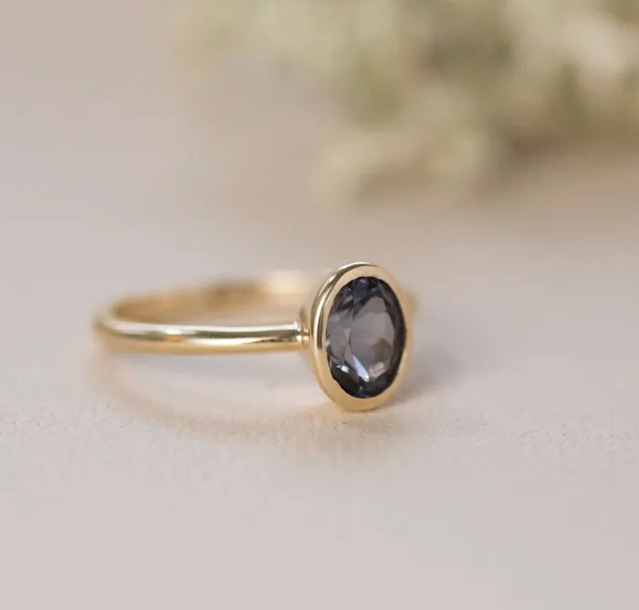 Anueva Jewelry Rings Indigo Blue Spinel Oval Ring Bezel Set Ring Spinel Engagement Ring by Anueva Jewelry