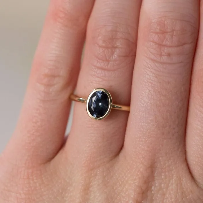 Anueva Jewelry Rings Indigo Blue Spinel Oval Ring Bezel Set Ring Spinel Engagement Ring by Anueva Jewelry