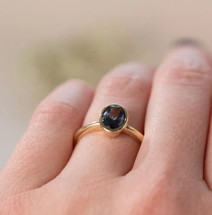 Anueva Jewelry Rings Indigo Blue Spinel Oval Ring Bezel Set Ring Spinel Engagement Ring by Anueva Jewelry