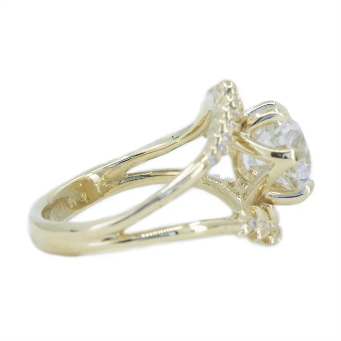 Anueva Jewelry Rings Misfit Diamonds Collaboration 218ct GIA Antique Old European Cut Diamond with Split Shank Diamond Vine Band in 18k Yellow Gold