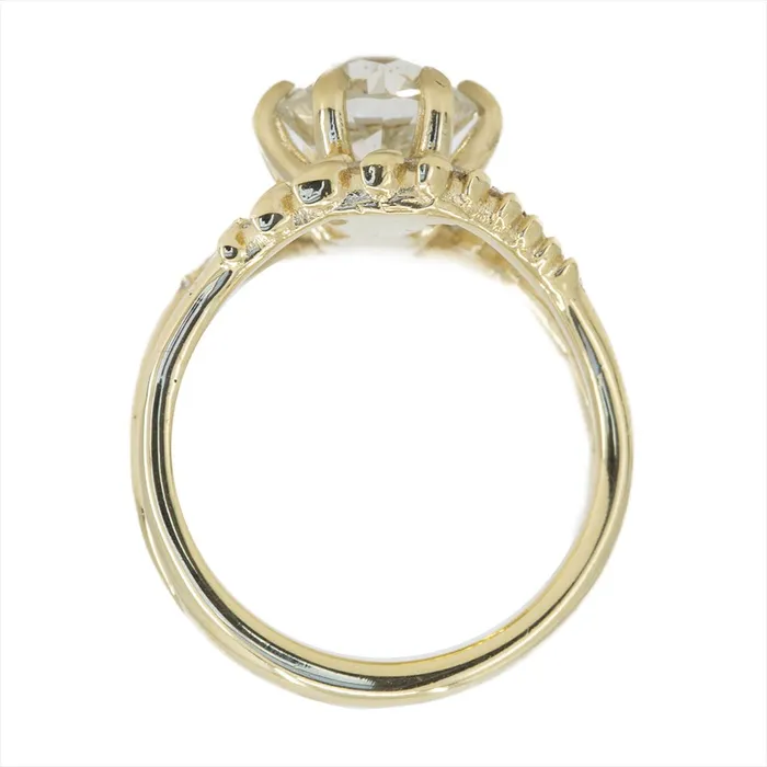 Anueva Jewelry Rings Misfit Diamonds Collaboration 218ct GIA Antique Old European Cut Diamond with Split Shank Diamond Vine Band in 18k Yellow Gold